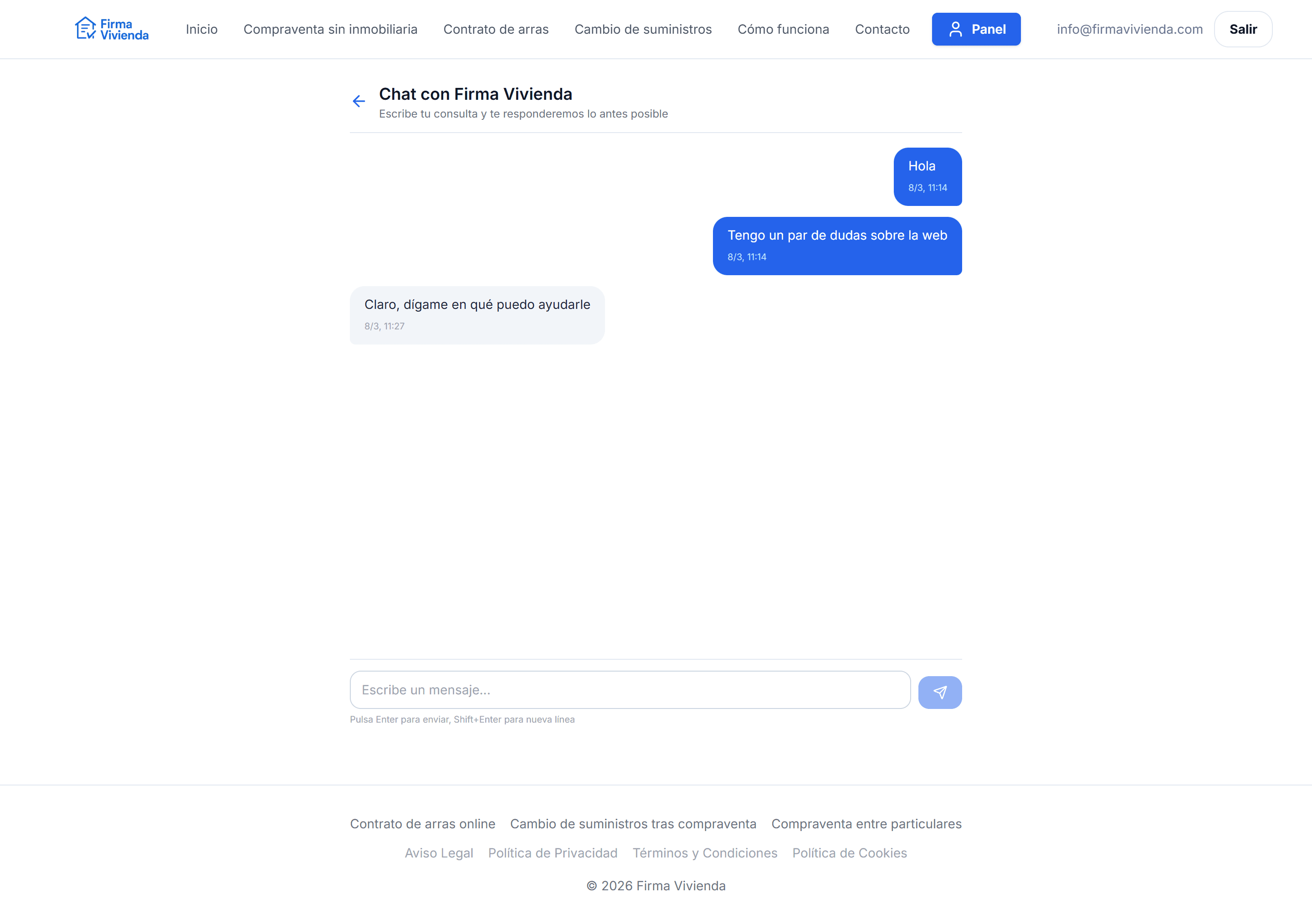 Real-time chat with the support team