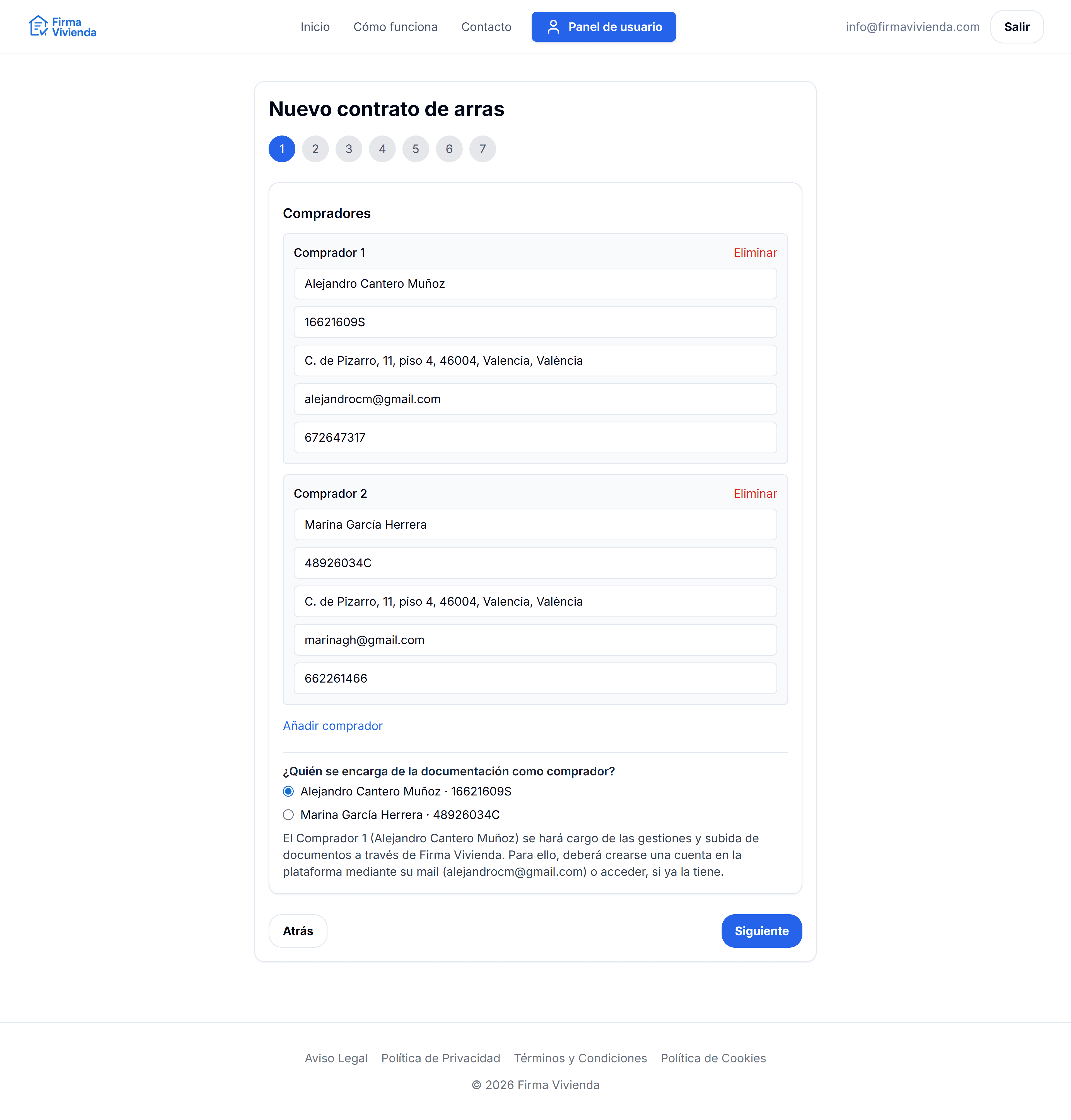 Nuevo contrato: datos del inmueble y de las partes