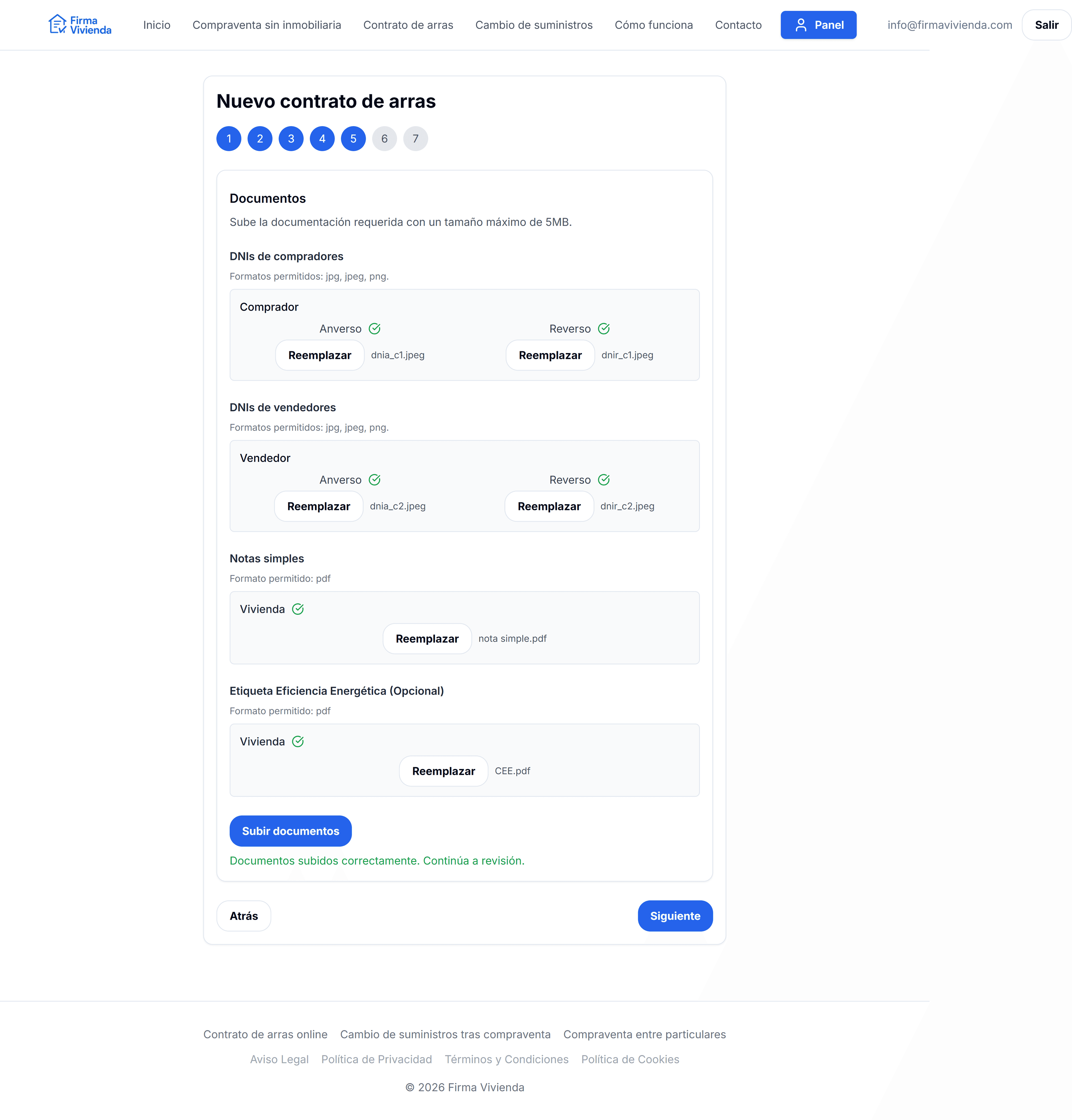 Subida de documentos (Nota simple y DNIs)