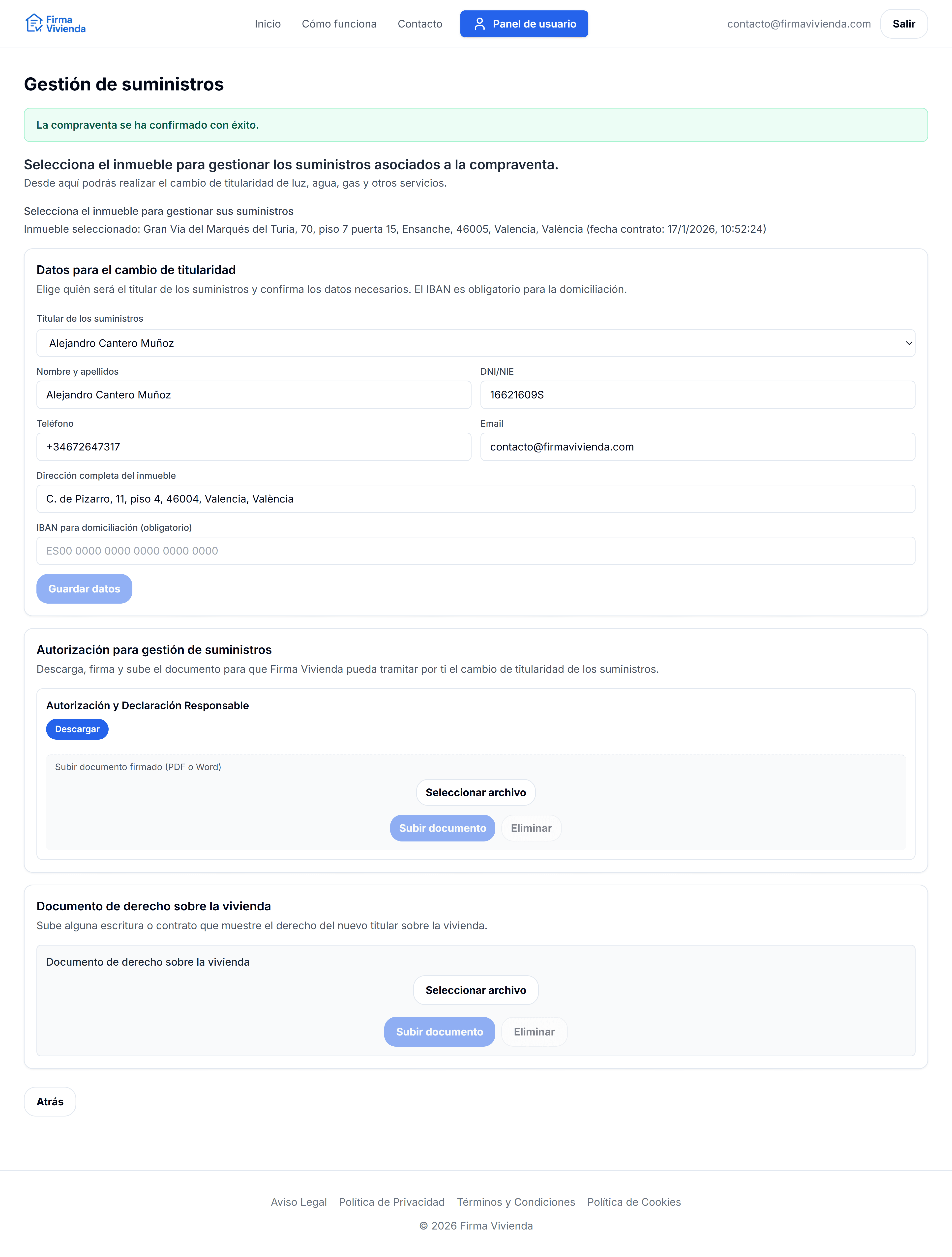 Gestión de suministros (vista comprador)
